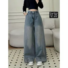 Quần jean dài - Quần jean / denim ống rộng wash phối viền lai siêu hot phong cách retro, hàn quốc, cá tính, năng động