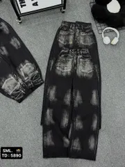 Quần jean dài - Quần jean / denim ống suông wash màu đen siêu bụi, chất phong cách retro, hàn quốc, cá tính, năng động