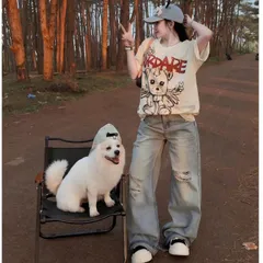 Quần jean dài - Quần jean/denim ống suông dài 97cm form rách thời trang phong cách hàn quốc, năng động đi chơi cực chất