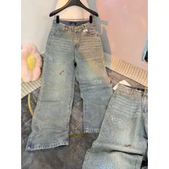 Quần jean dài - Quần jean/denim ống suông dài 102cm họa tiết thêu bé cún iu,phong cách retro, hàn quốc, năng động 26NU