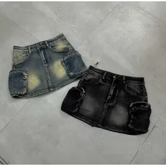 Quần Jean đùi - Chân váy jean nữ chất Jean / Denim wash dáng ngắn túi hộp phong cách retro, hàn quốc 2 màu tôn dáng