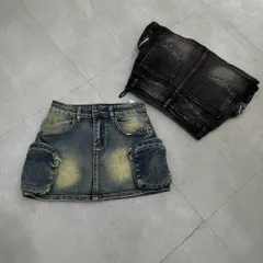Quần Jean đùi - Chân váy jean nữ chất Jean / Denim wash dáng ngắn túi hộp phong cách retro, hàn quốc 2 màu tôn dáng