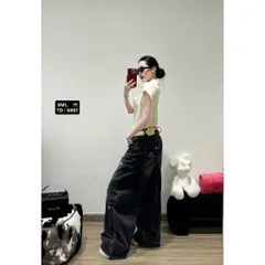 Quần jean dài - Quần jean suông wash bạc dài 103cm họa tiết thêu bé mèo và bông hoa xinh iu, ngọt ngào cho nàng đi chơi