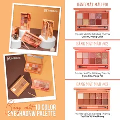 Bảng Phấn Mắt 10 Ô Habaria Colors Eyeshadow Palette Có Kèm Chổi, Tone Màu Trendy - Tone màu 03