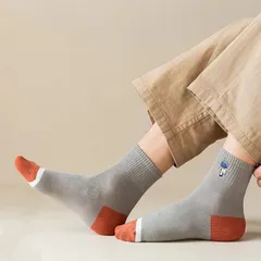 Combo 5 đôi Vớ tất nam cổ trung màu trung tính thêu phi hành gia thông hơi