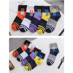 Combo 5 đôi tất nam cổ trung cotton dày dặn thấm hút tốt vớ nam thoáng khí khử khuẩn Chữ T co dãn