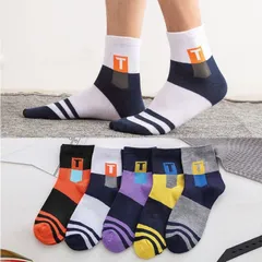 Combo 5 đôi tất nam cổ trung cotton dày dặn thấm hút tốt vớ nam thoáng khí khử khuẩn Chữ T co dãn
