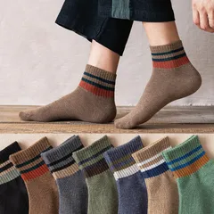 Set 5 đôi tất vớ nam cổ trung sọc ngang nhiều màu sắc, chất liệu cotton khử mùi thoáng khí