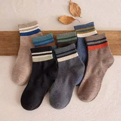 Set 5 đôi tất vớ nam cổ trung sọc ngang nhiều màu sắc, chất liệu cotton khử mùi thoáng khí