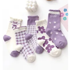 Set 5 đôi tất cao cổ trẻ em Cotton Korean Girls sợi bông mềm mại