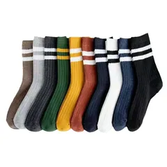 Combo 5 đôi tất cao cổ họa tiết kẻ ngang đen trắng phong cách Hàn Quốc