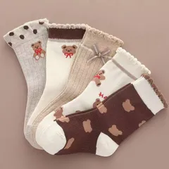 Combo 5 đôi tất trẻ em chất cotton thông thoáng họa tiết gấu nâu