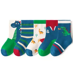 [Sịn dày ấm] Sét 5 đôi vớ Cotton co giãn họa tiết Khủng Long thời trang cho Bé Trai Và Gái