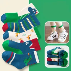 [Sịn dày ấm] Sét 5 đôi vớ Cotton co giãn họa tiết Khủng Long thời trang cho Bé Trai Và Gái
