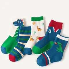[Sịn dày ấm] Sét 5 đôi vớ Cotton co giãn họa tiết Khủng Long thời trang cho Bé Trai Và Gái