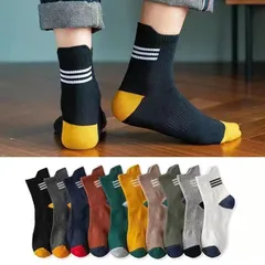 Set 5 đôi tất nam 3 sọc cổ trung, tất nam phong cách vintage Hàn Quốc