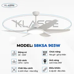 Quạt trần đèn Klasse 58KSA 903W 6 cánh Đức Bảo hành 12 tháng