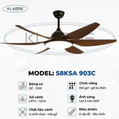 Quạt trần đèn 6 cánh Klasse 58KSA 903C Đức BH 12T