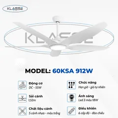 Quạt trần đèn 5 cánh Klasse 60KSA 912W