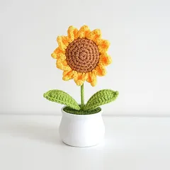 Chậu hoa hướng dương len trang trí bàn làm việc, làm quà tặng