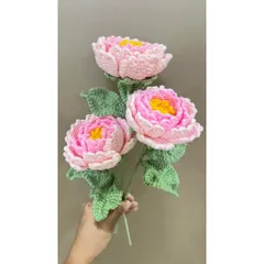 Hoa mẫu đơn len handmade decor bàn – Quà tặng sang trọng, bền đẹp