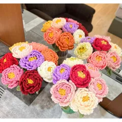 Hoa mẫu đơn len handmade decor bàn – Quà tặng sang trọng, bền đẹp