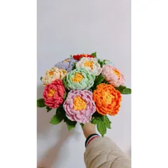 Hoa mẫu đơn len handmade decor bàn – Quà tặng sang trọng, bền đẹp