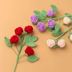 Cành hoa hồng ghép 4 bông hoa len handmade siêu xinh