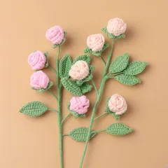 Cành hoa hồng ghép 4 bông hoa len handmade siêu xinh