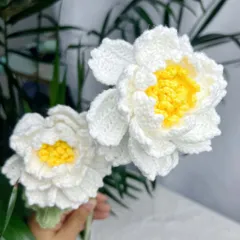 Hoa mẫu đơn len handmade decor bàn – Quà tặng sang trọng, bền đẹp