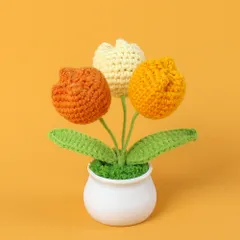 Chậu hoa len tulip 3 bông trang trí bàn làm việc, làm quà tặng