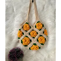 Túi Tote Len Đeo Vai Họa Tiết Hoa Hồng Nổi Handmade – Túi Len Móc Thủ Công Thời Trang, Đựng Điện Thoại, Ví, Mỹ Phẩm