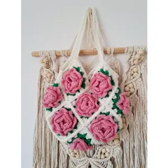 Túi Tote Len Đeo Vai Họa Tiết Hoa Hồng Nổi Handmade – Túi Len Móc Thủ Công Thời Trang, Đựng Điện Thoại, Ví, Mỹ Phẩm