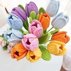 Hoa tulip ghép cánh len không nhụy dùng trang trí bàn làm việc, làm quà tặng