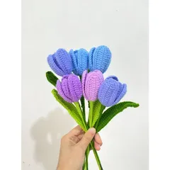 Hoa tulip ghép cánh len không nhụy dùng trang trí bàn làm việc, làm quà tặng