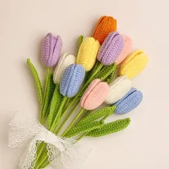 Hoa tulip ghép cánh len không nhụy dùng trang trí bàn làm việc, làm quà tặng