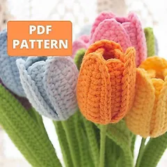 Hoa tulip ghép cánh len không nhụy dùng trang trí bàn làm việc, làm quà tặng