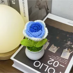 Chậu hoa hồng len dùng trang trí bàn làm việc, làm quà tặng