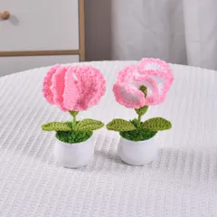 Chậu hoa cẩm chướng len dùng trang trí bàn làm việc, làm quà tặng
