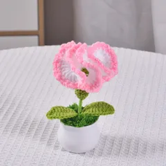 Chậu hoa cẩm chướng len dùng trang trí bàn làm việc, làm quà tặng