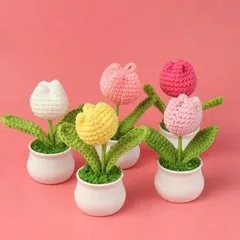 Chậu hoa tulip len dùng trang trí bàn làm việc, làm quà tặng 815984