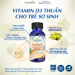 Vitamin D3 thuần tinh khiết Nordic Naturals lọ 22,5ml, Hỗ trợ phát triển hệ xương răng & nhịp giấc ngủ cho bé 0-12 tháng