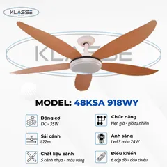 Quạt trần đèn cao cấp 5 cánh Klasse 48KSA 918WY Đức