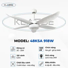 Quạt trần đèn 5 cánh Klasse 48KSA 918W Cao Cấp