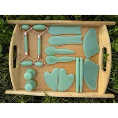Bộ ngọc cạo gió 14 món massage kèm khay gỗ