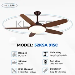Quạt trần đèn 5 cánh Klasse 52KSA 915C