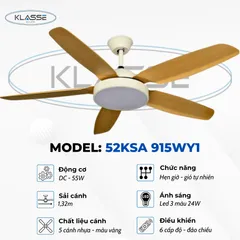 Quạt trần đèn 5 cánh cao cấp Klasse 52KSA 915WY1 Đức