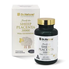 Viên Uống Trắng Da Dr Natural Beauty Skin - Nhau Thai Cừu 30.000mg & L-Glutathione - Sáng Da, Mờ Nám, hỗ trợ làm chậm quá trình lão hóa da, Nhập Khẩu Úc