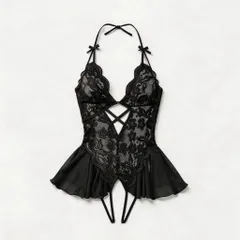 Đồ Ngủ Jumpsuit Nữ Liền Thân Xuyên Thấu Khoét Đáy Bodysuit  - N514 Đen