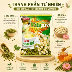 Bột Đậu Xanh Hạt Sen Mật Ong Vitapro - Có Đường - 420 Gram - 1 Bịch 10 Gói - Chính Hãng
